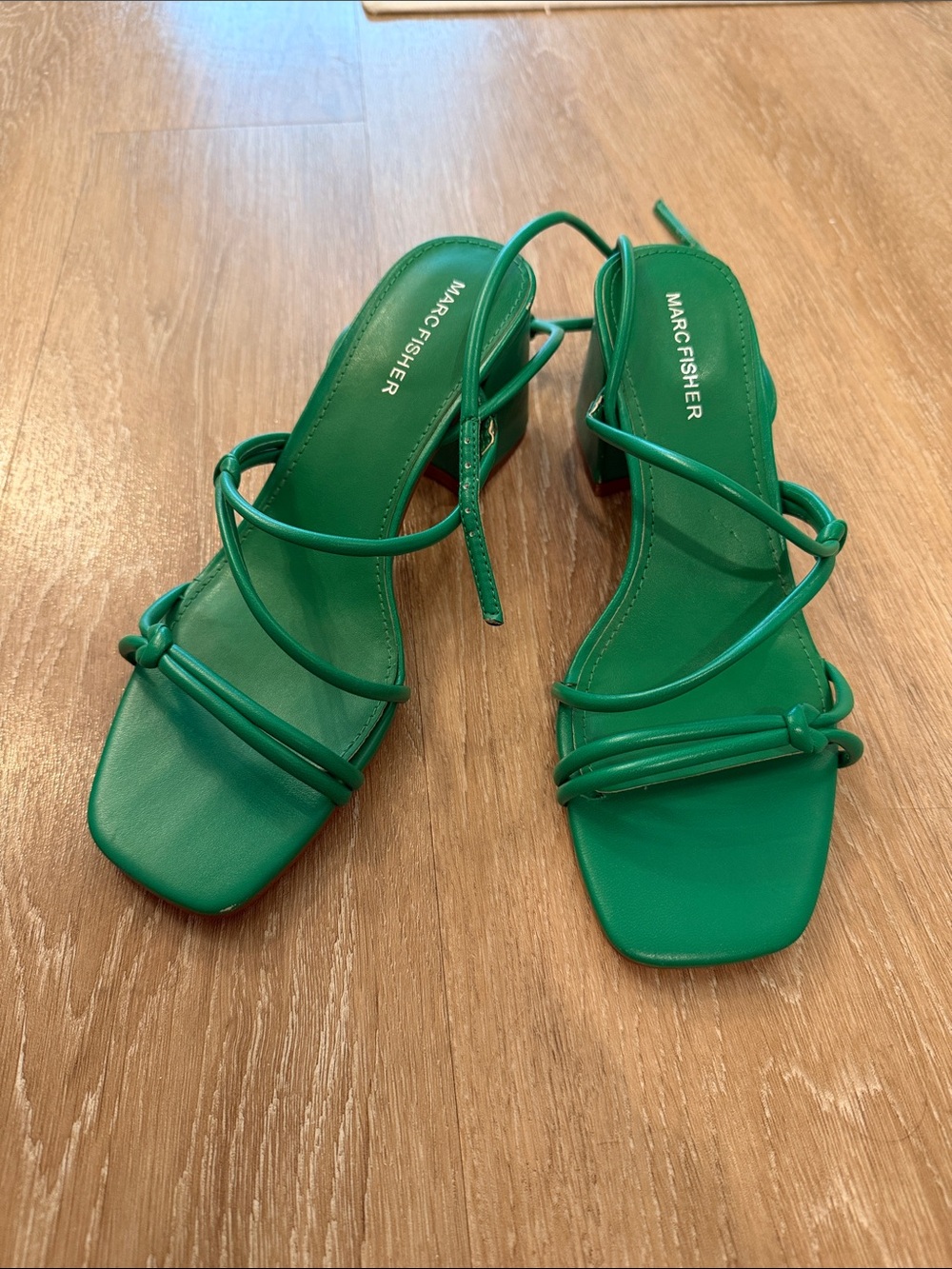 Marc Fisher Emerald Green Strappy Square-Toe Sandals